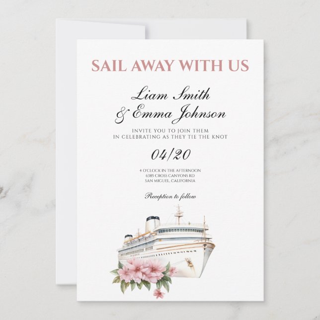 Invitación a la boda tropical de cruceros (Anverso)