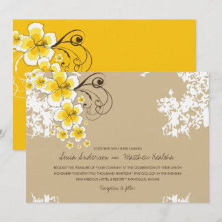 Invitación a la boda tropical de Hibiscus Yellow L