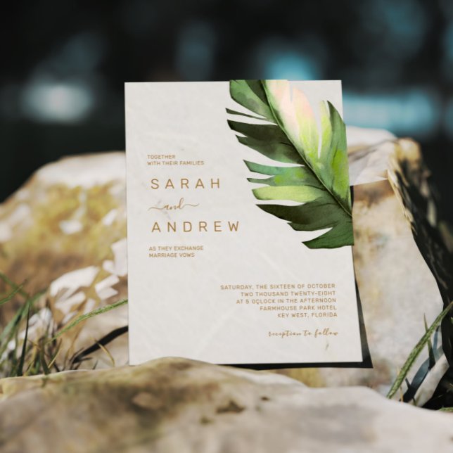 Invitación a la boda tropical de hoja de palma de  (Subido por el creador)