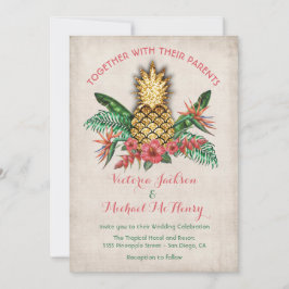 Invitación a la boda tropical de la piña dorada
