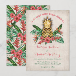 Invitación a la boda tropical de la piña dorada