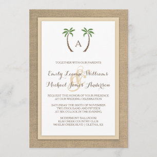 Invitación a la Boda Tropical de la Playa Burlap d