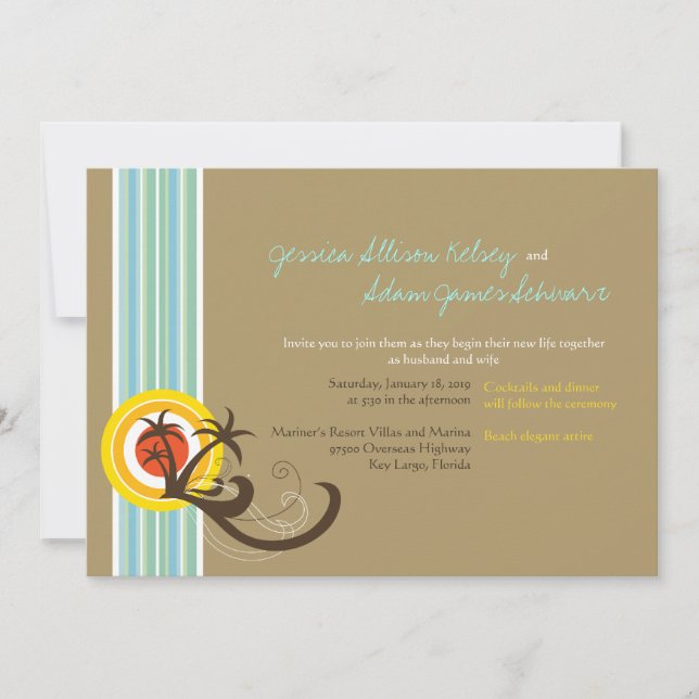 Invitación a la boda tropical de la playa de las p (Anverso)