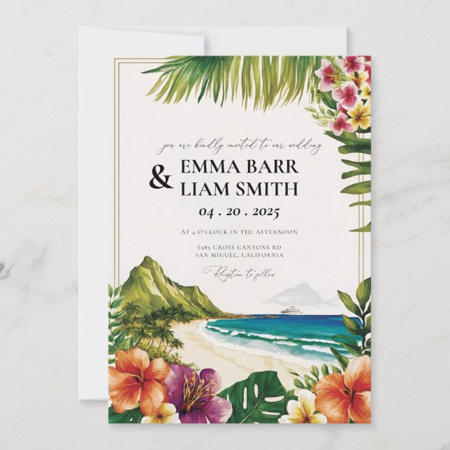 Invitación a la boda tropical de la playa HAWAII (Anverso)