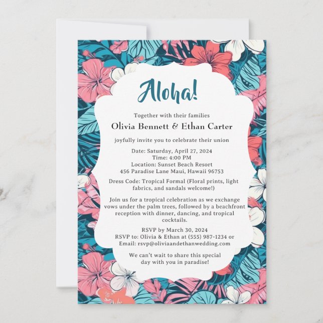 Invitación a la boda tropical de las flores (Anverso)