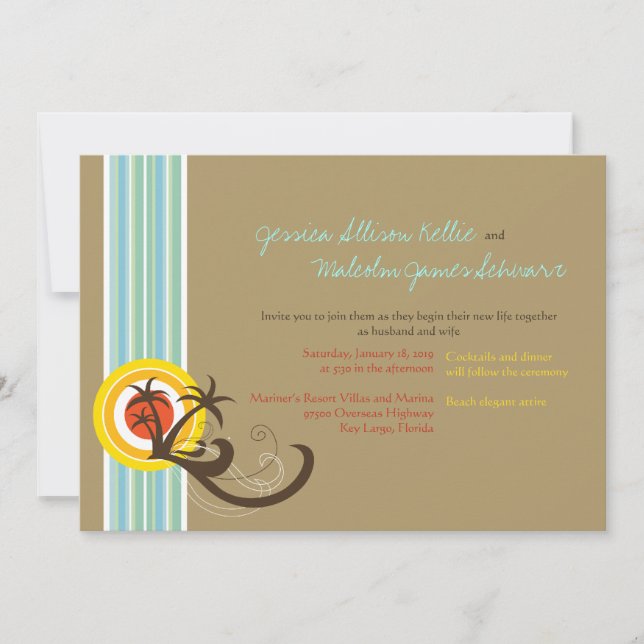 Invitación a la boda tropical de las palmeras de v (Anverso)