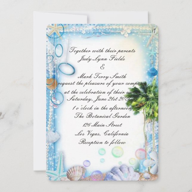 Invitación a la boda tropical de las playas (Anverso)
