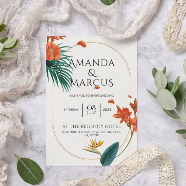 Invitación a la boda tropical de moda (Subido por el creador)