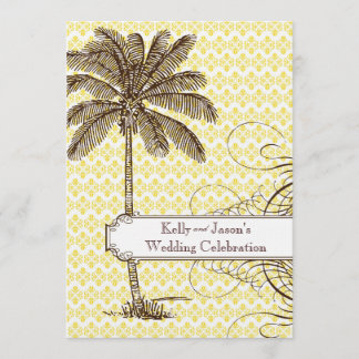 Invitación a la boda tropical de palma amarilla