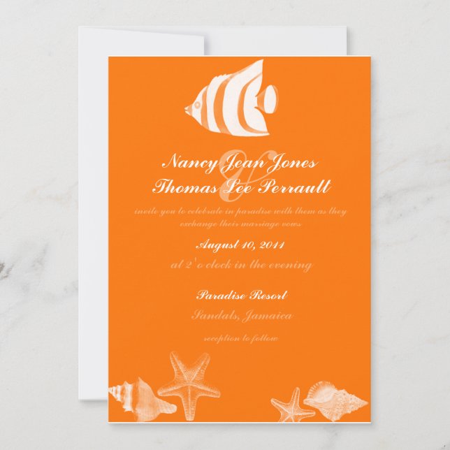 Invitación a la boda tropical de peces (Anverso)