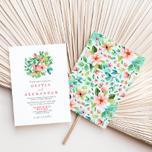 Invitación a la boda tropical de playa floral