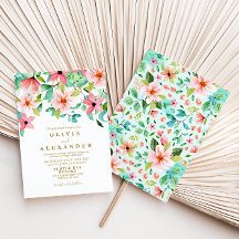 Invitación a la boda tropical de playa floral