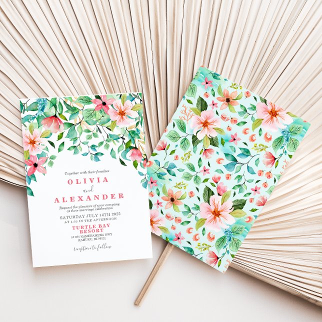 Invitación a la boda tropical de playa floral (Subido por el creador)
