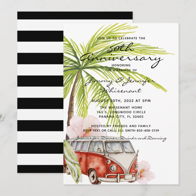 Invitación a la boda tropical del 50 aniversario (Anverso / Reverso)