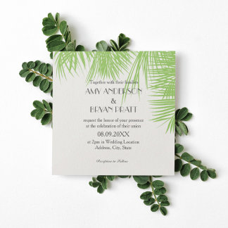 Invitación a la boda tropical del árbol de palmas
