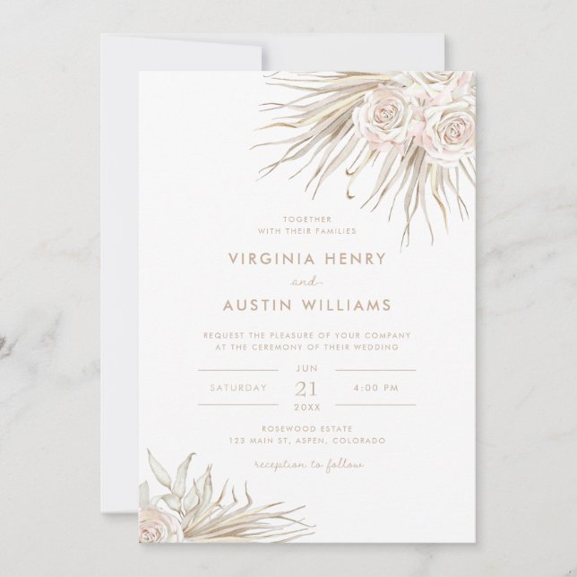 Invitación a la boda tropical del Boho acuarela (Anverso)