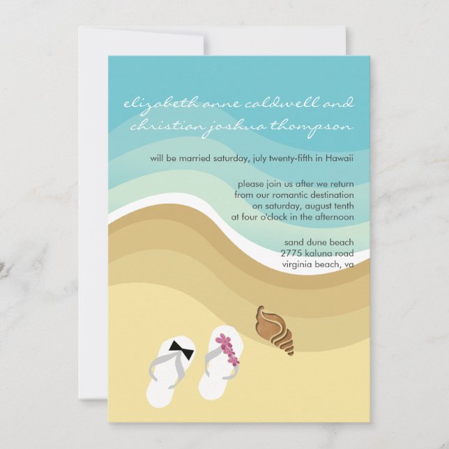 Invitación a la boda tropical en la playa (Anverso)