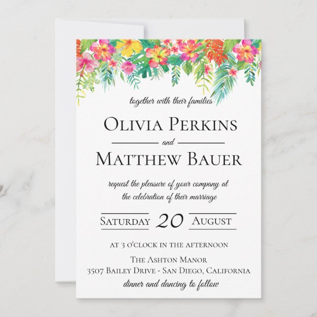 Invitación a la boda tropical floral (Anverso)
