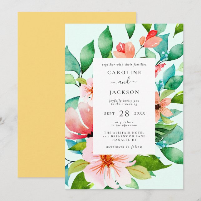 Invitación a la boda tropical floral (Anverso / Reverso)