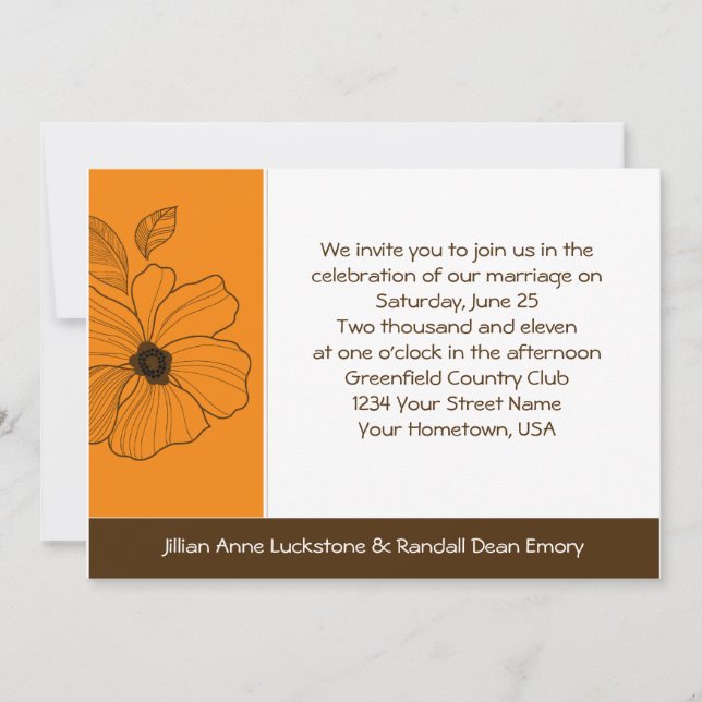 Invitación a la boda tropical floral y marrón (Anverso)