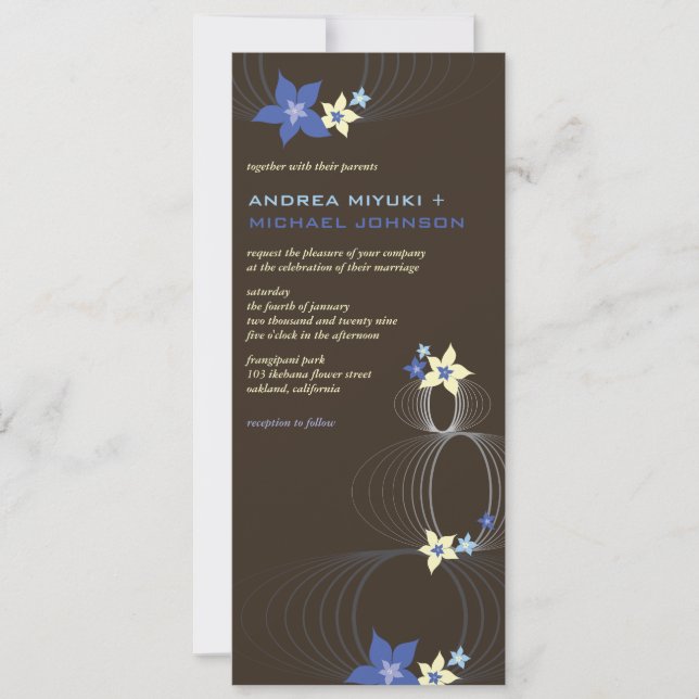 Invitación a la boda tropical frangipani azul de I (Anverso)