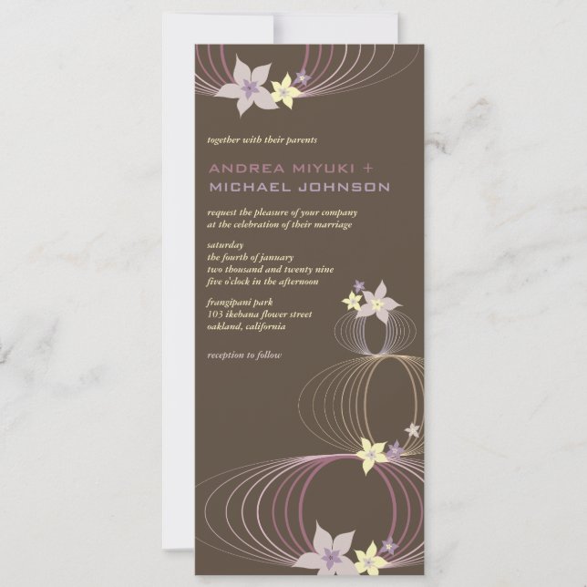 Invitación a la boda tropical frangipani púrpura (Anverso)