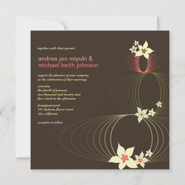 Invitación a la boda tropical frangipani rosada (Anverso)