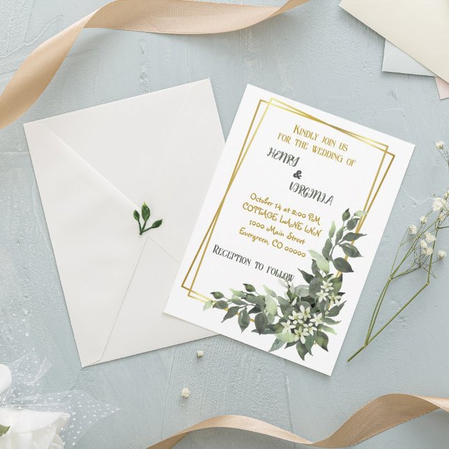 Invitación a la boda tropical geométrica de oro-ve (Subido por el creador)
