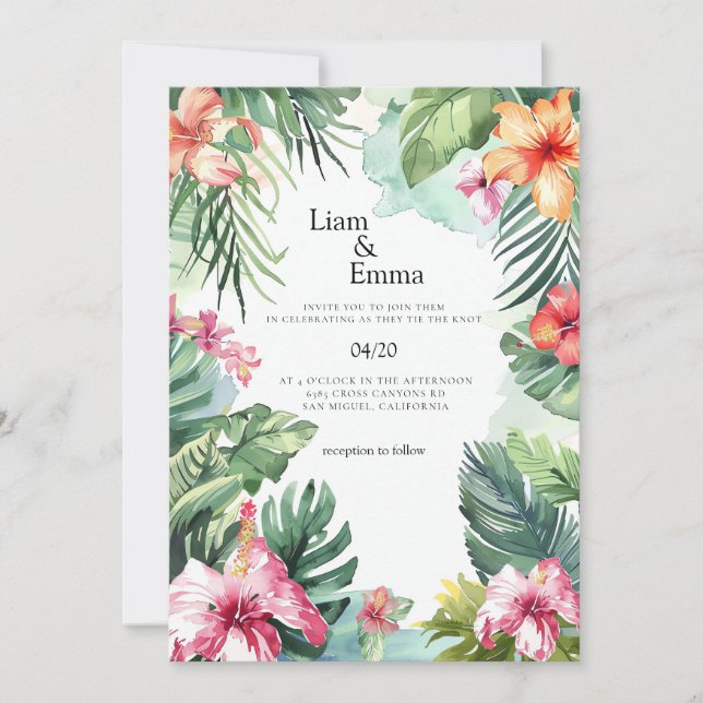 Invitación a la boda tropical hawaiana (Anverso)