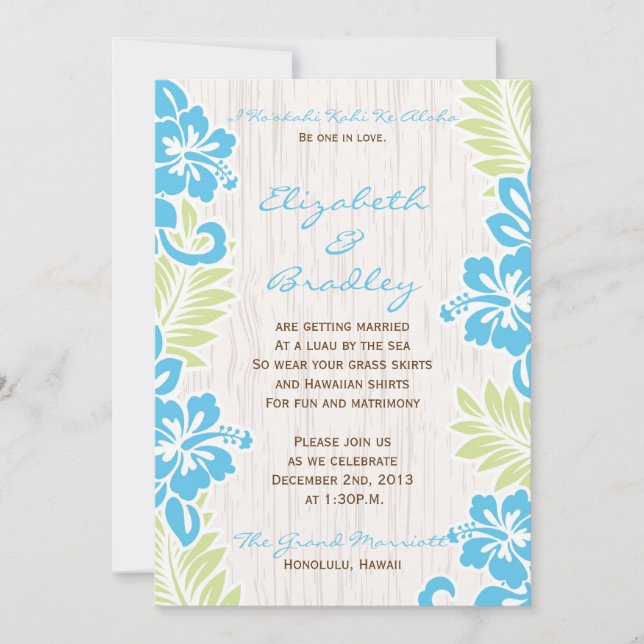 Invitación a la boda tropical hawaiana turquesa (Anverso)