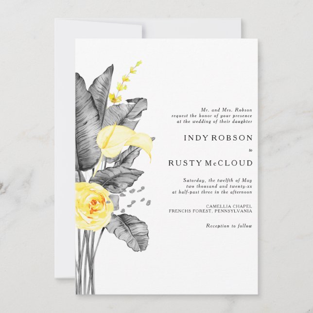 Invitación a la boda tropical moderna (Anverso)