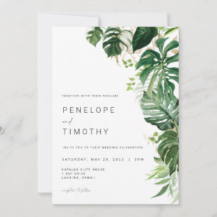 Invitación a la boda tropical moderna Las hojas de
