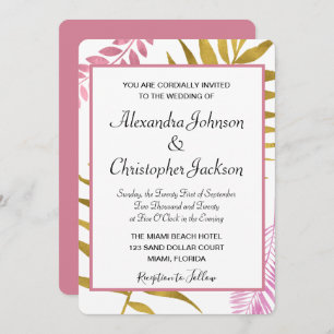 Invitación a la boda tropical Rosa de oro y Reliev