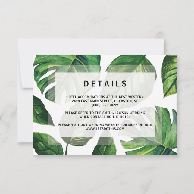 Invitación a la boda tropical, tarjeta de bodas de (Anverso)