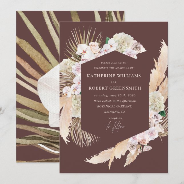 Invitación a la boda tropical y floral elegante (Anverso / Reverso)