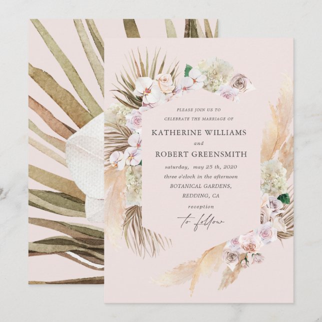 Invitación a la boda tropical y floral elegante (Anverso / Reverso)