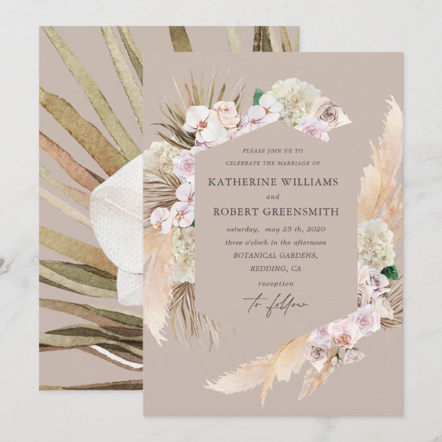 Invitación a la boda tropical y floral elegante (Anverso / Reverso)