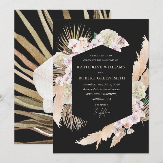 Invitación a la boda tropical y floral elegante (Anverso / Reverso)