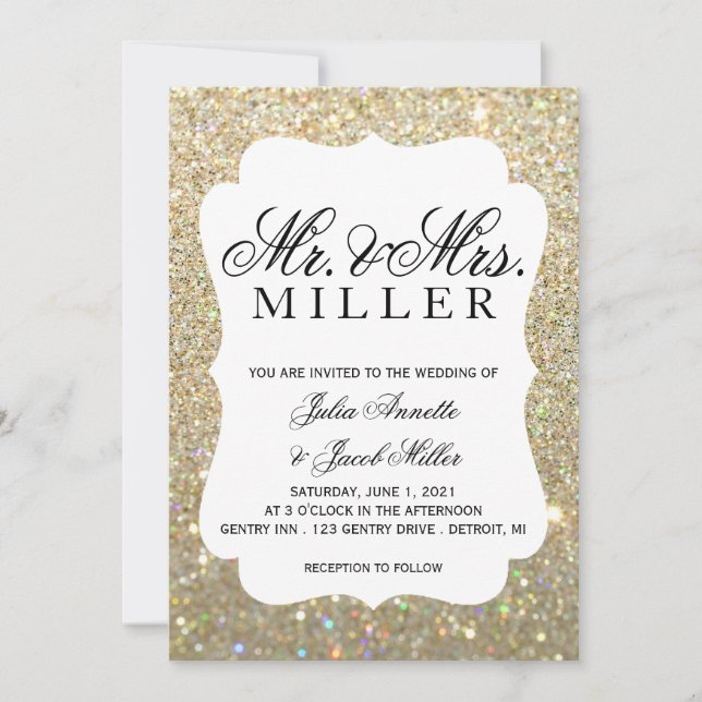 Invitación a la boda - Tu Purpurina de oro del día (Anverso)