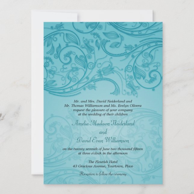Invitación a la boda turquesa (Anverso)
