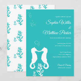 Invitación a la boda turquesa con caballito de mar