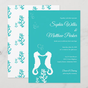 Invitación a la boda turquesa con caballito de mar