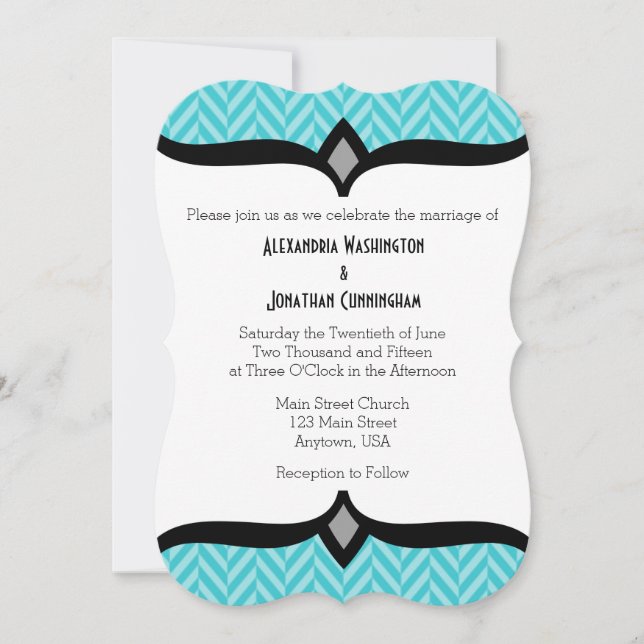 Invitación a la boda turquesa con el abejorro azul (Anverso)