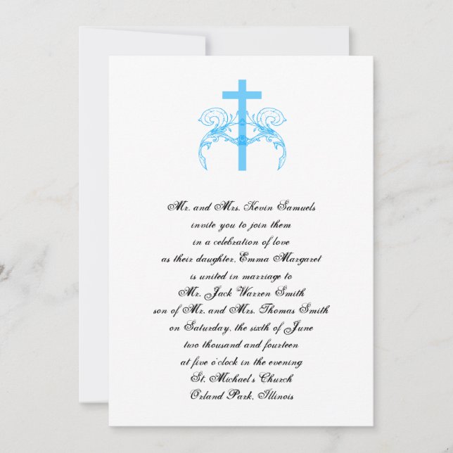 Invitación a la boda Turquesa Cruzada Cristiana Ti (Anverso)