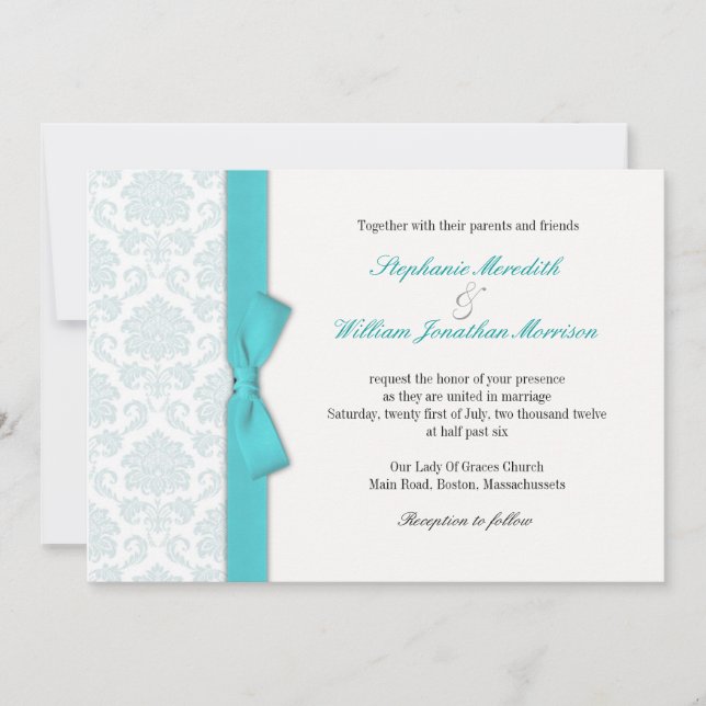 Invitación a la boda turquesa de casamiento con Da (Anverso)