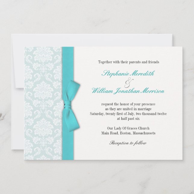 Invitación a la boda turquesa de casamiento con Da (Anverso)