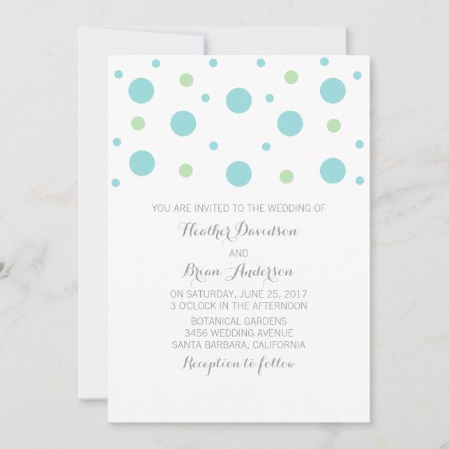 Invitación a la boda turquesa de Confetti verde (Anverso)