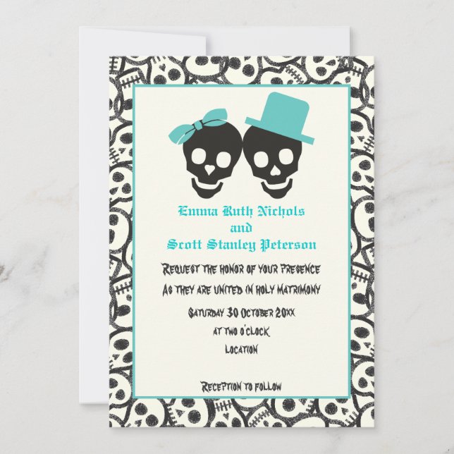 Invitación a la boda turquesa de Halloween (Anverso)