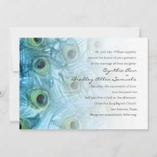 Invitación a la boda turquesa de pavo real azul