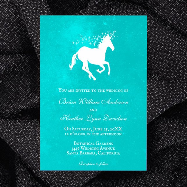 Invitación a la boda turquesa de unicornio (Turquoise Unicorn Wedding Invitation)